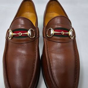 GUCCI VINTAGE BROWN LEATHER HORSEBIT FLAG MOC LOAFERS MENS SIZE 42 M US 8 8.5